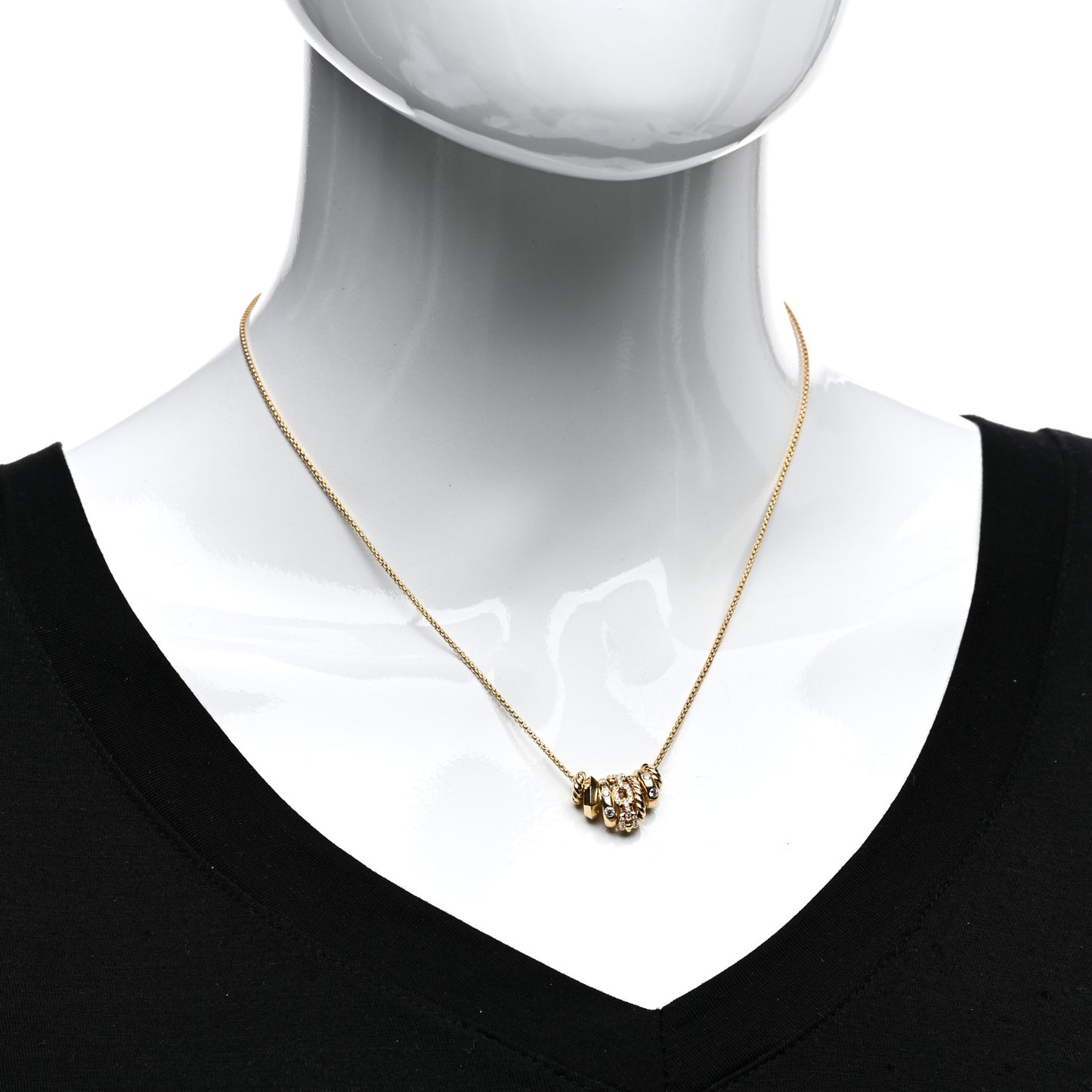 18K Yellow Gold Diamond Stax Rondelle Pendant Necklace