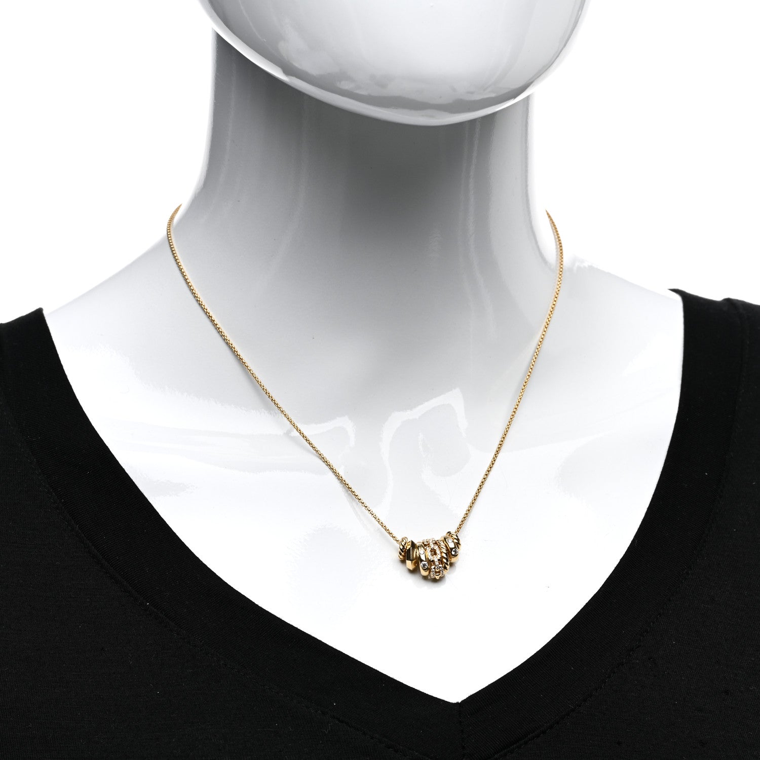 David Yurman 18K Yellow Gold Diamond Stax Rondelle Pendant Necklace 2 of 4