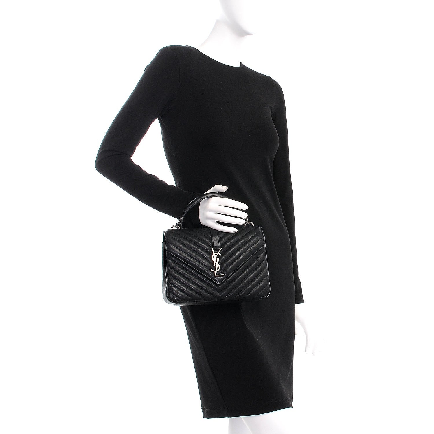 Saint Laurent Sheepskin Matelasse Chevron Monogram Medium College Bag Black 2 of 7
