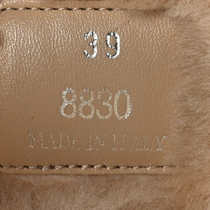 Prada Natural Calfskin Shearling Metal Triangle Logo 45mm Clogs 39 Black Sabbia 6 of 8