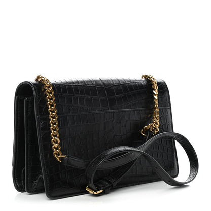 Saint Laurent Calfskin Crocodile Embossed Monogram Medium Sunset Black 2 of 10