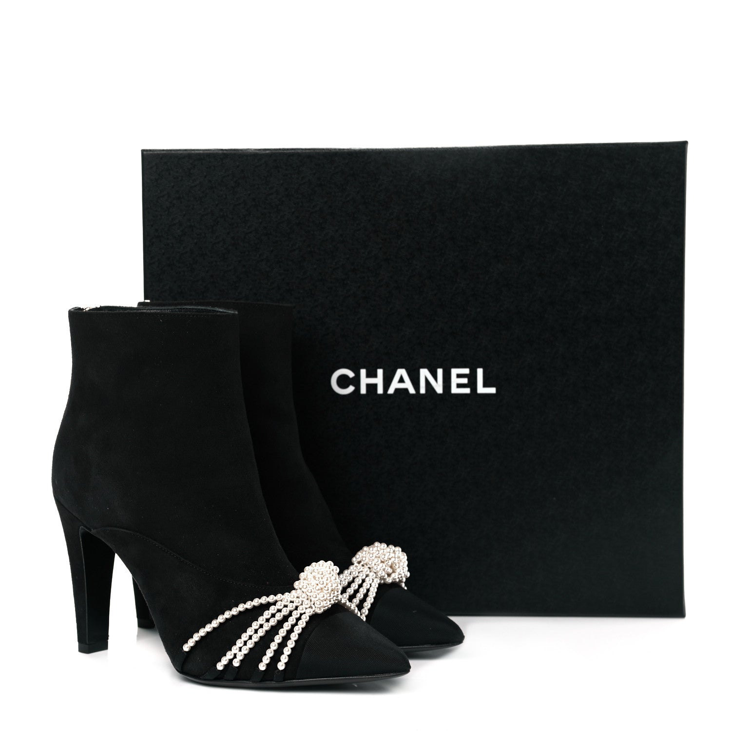 Chanel Suede Calfskin Pearl Cap Toe Short Boots 37 Black 9 of 9