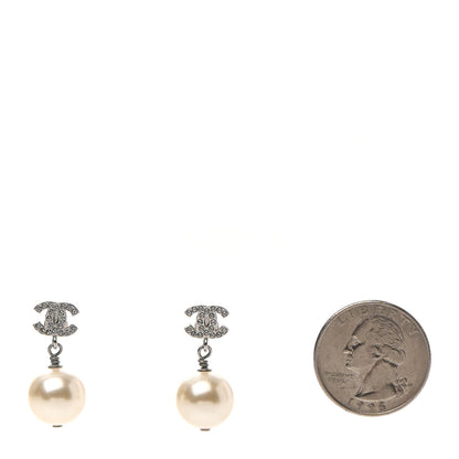 Chanel Crystal Pearl CC Drop Earrings Silver Pearly White 2 of 4
