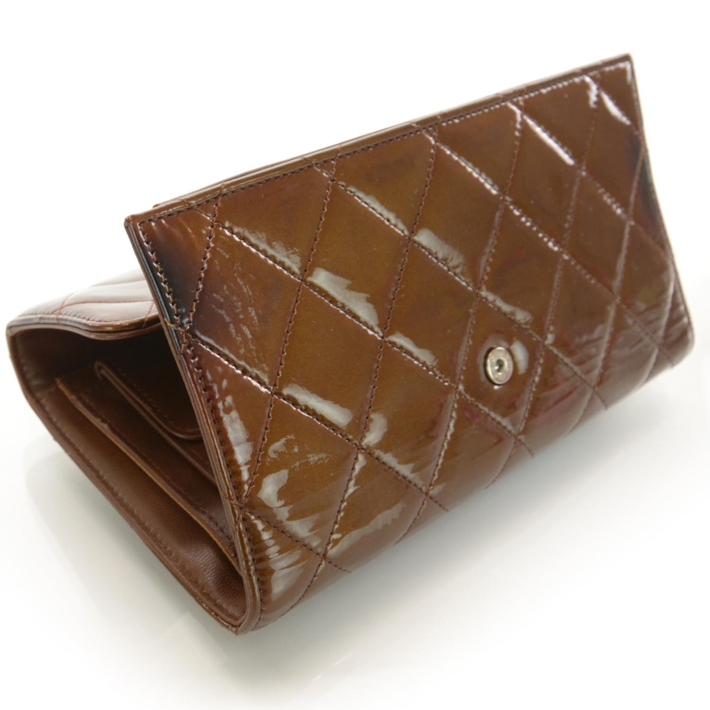 Patent Quilted Large Flap Wallet Bronze