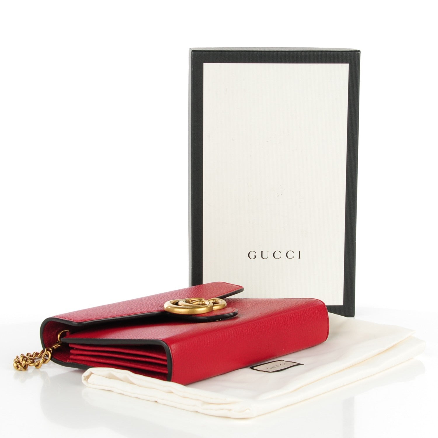 Gucci Calfskin GG Marmont Chain Wallet Vulcanic Red 4 of 7