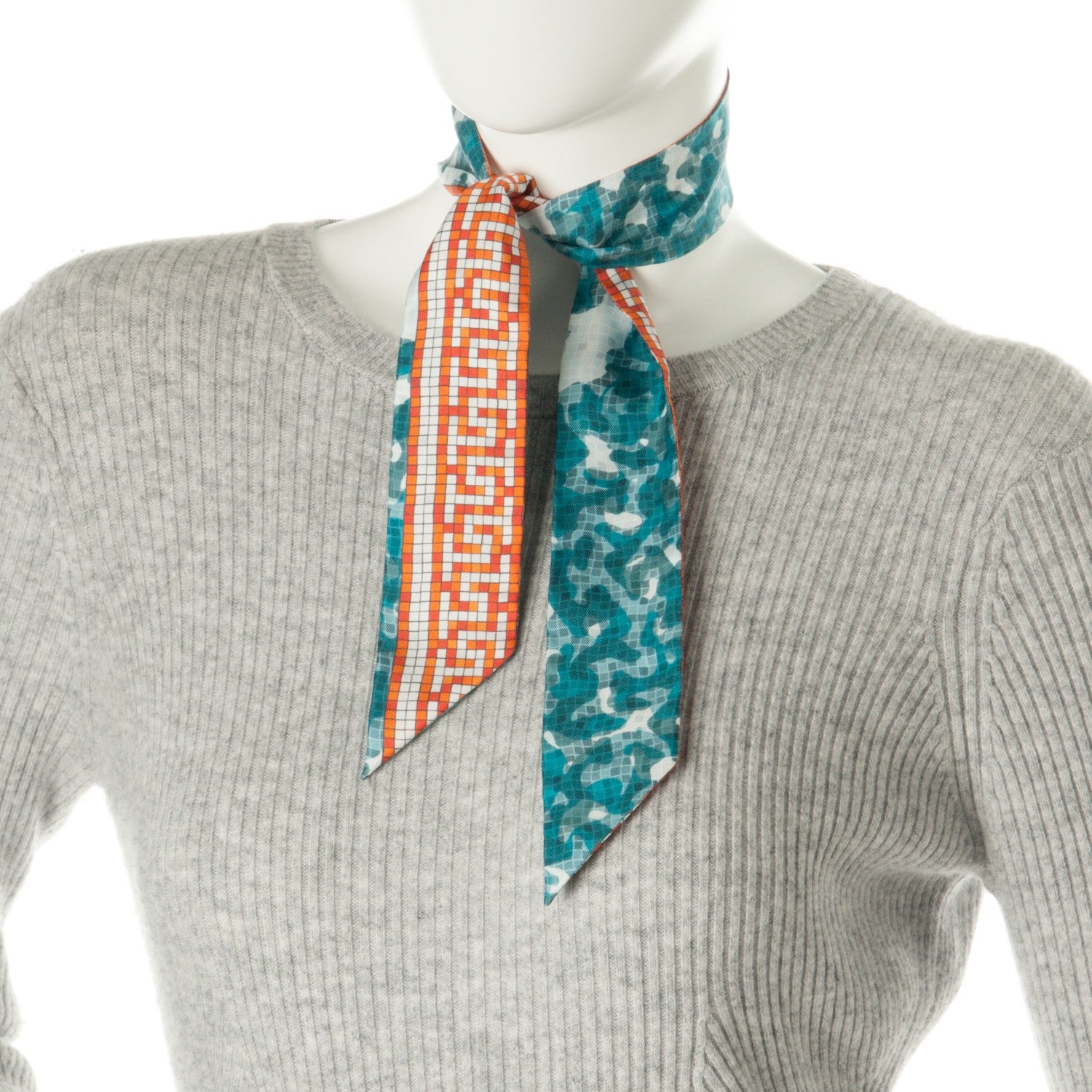 Hermes Silk A Beverly Hills Twilly Orange Bleu Blanc 2 of 5