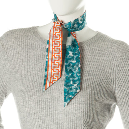 Hermes Silk A Beverly Hills Twilly Orange Bleu Blanc 2 of 5