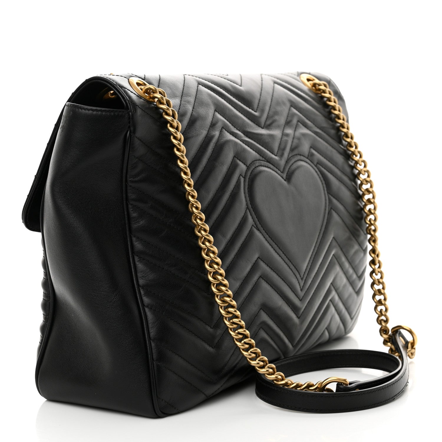 Gucci Calfskin Matelasse Large GG Marmont Shoulder Bag Black 3 of 12