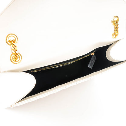 Saint Laurent Grain De Poudre Matelasse Chevron Large Monogram Satchel Dove White 5 of 7