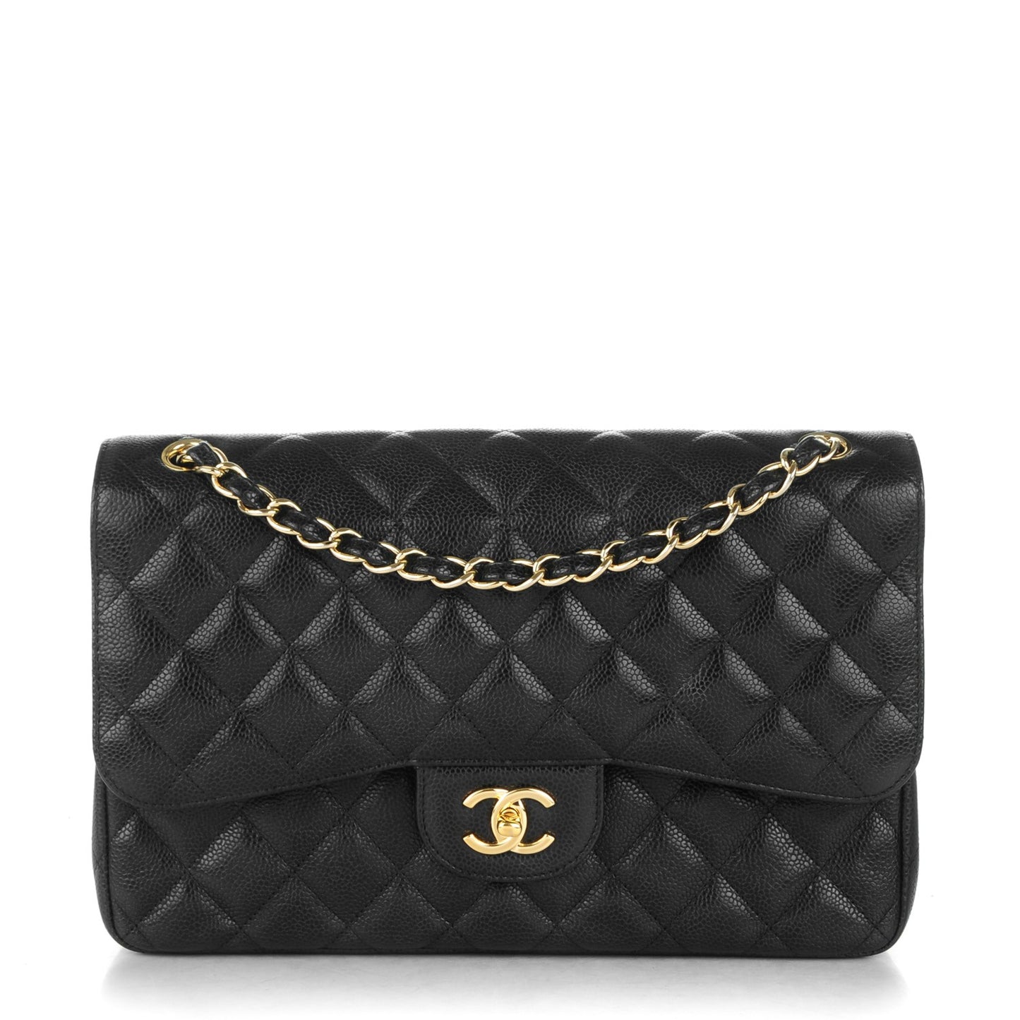 Caviar Quilted Jumbo Double Flap Black