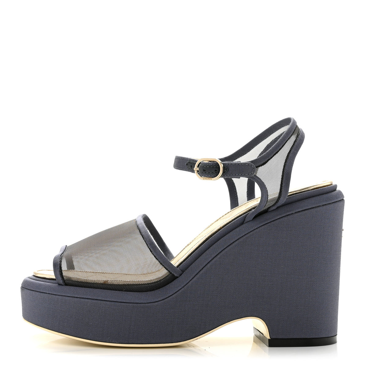 Chanel Mesh Grosgrain Wedge Sandals 37 Blue 1 of 11