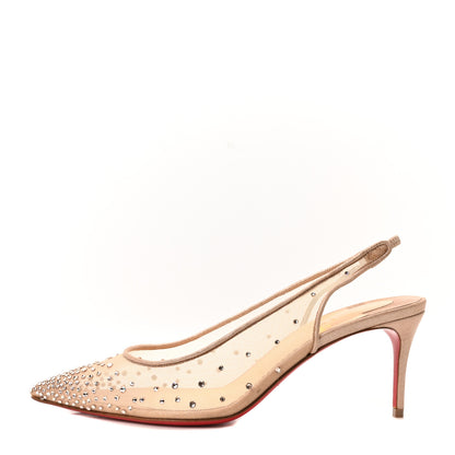 Christian Louboutin Suede Silk Crystal Strass Follies 70 Slingback Pumps 39.5 Light Silk 1 of 9