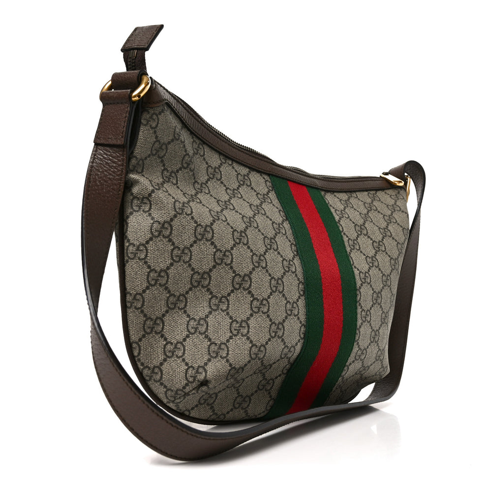 Gucci GG Supreme Monogram Web Small Ophidia Half Moon Hobo Brown ...