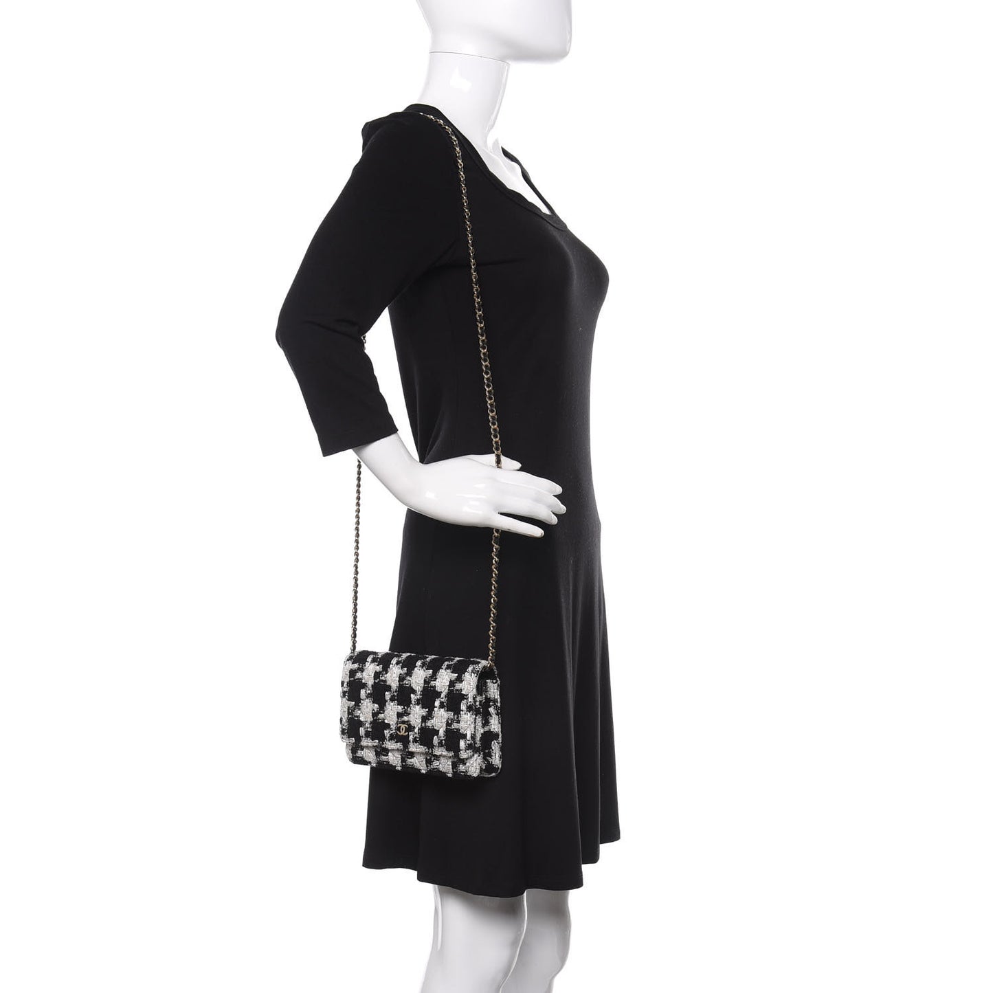 Tweed Quilted Wallet On Chain WOC Black Ecru White