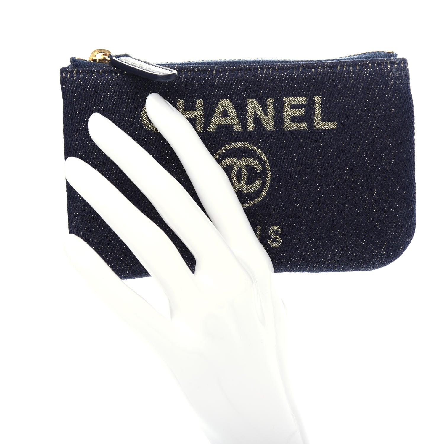 Chanel Lurex Canvas Deauville Cosmetic Pouch Navy Blue Gold 2 of 7