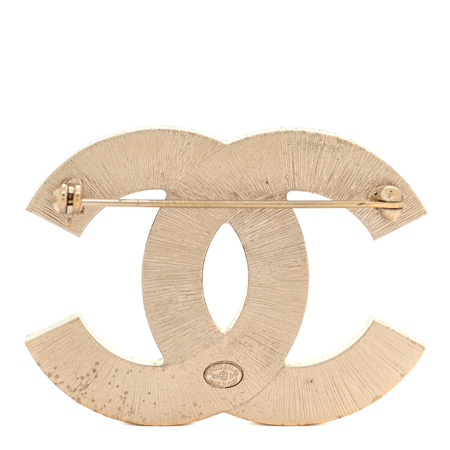Metal Quilted CC Brooch Silver Gold