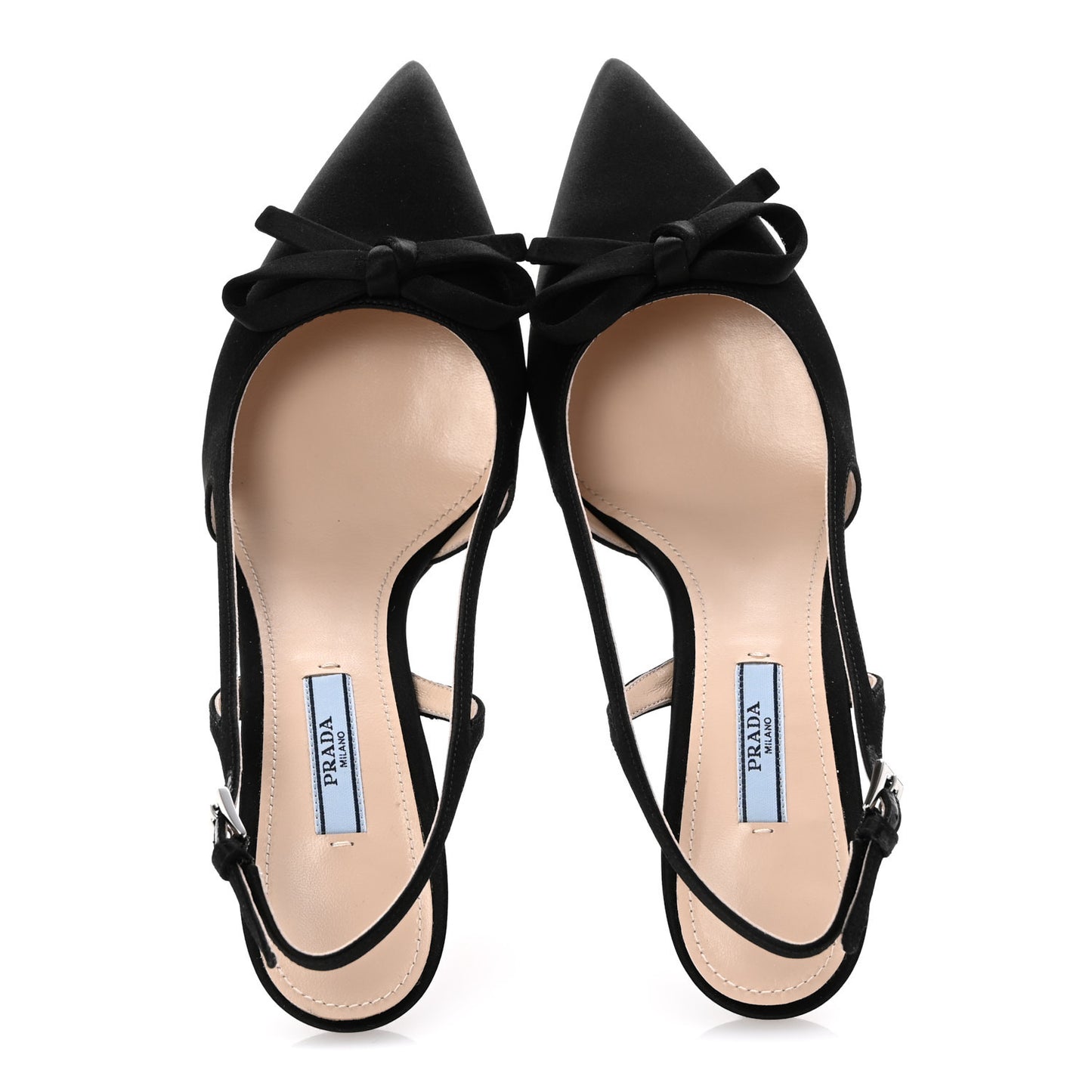 Satin Bow Pointed Toe Slingback Pumps 39.5 Black
