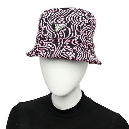 Prada Maglia Jacquard Metal Triangle Logo Womens Bucket Hat M Black Rosa 3 of 8