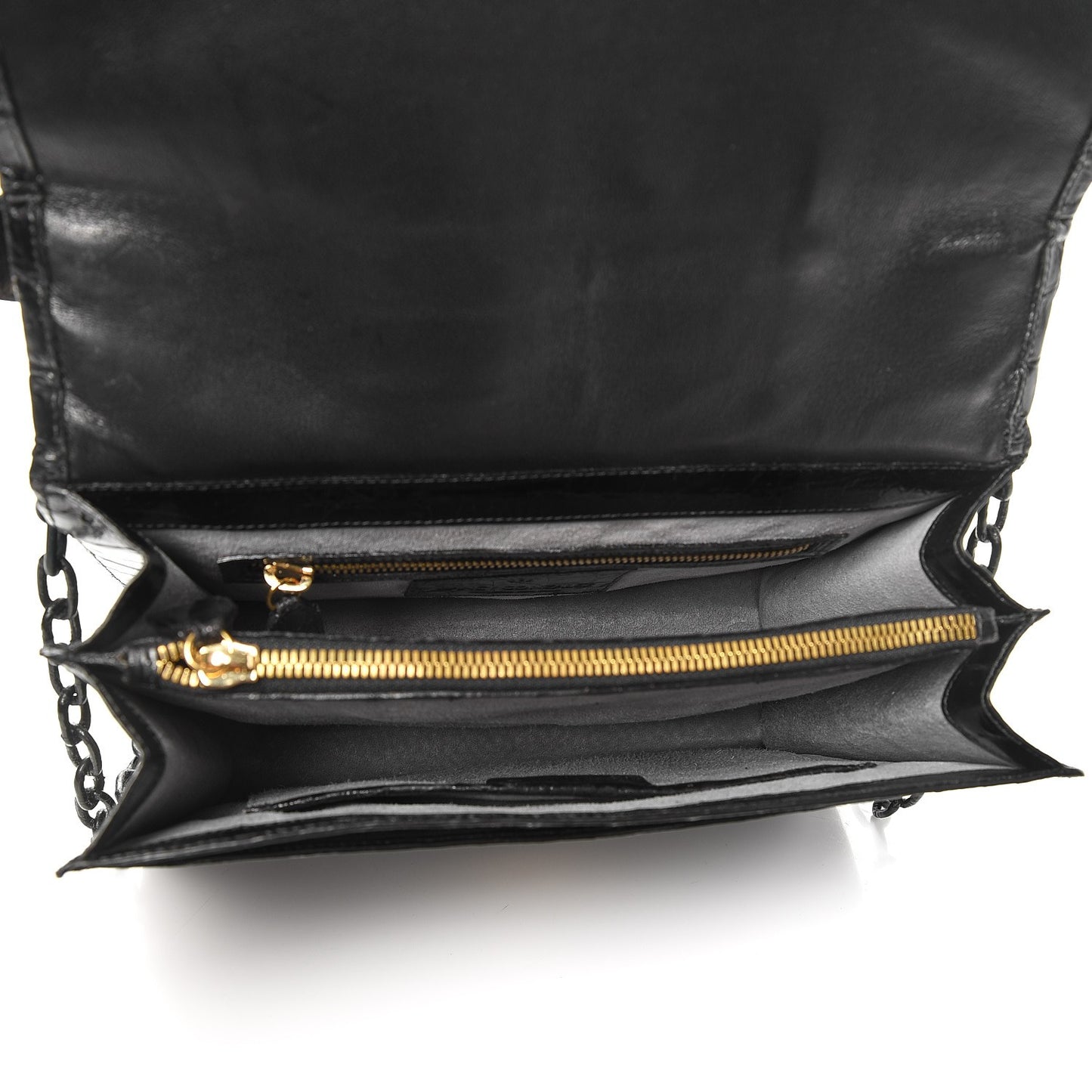 Crocodile Chain Flap Shoulder Bag Black