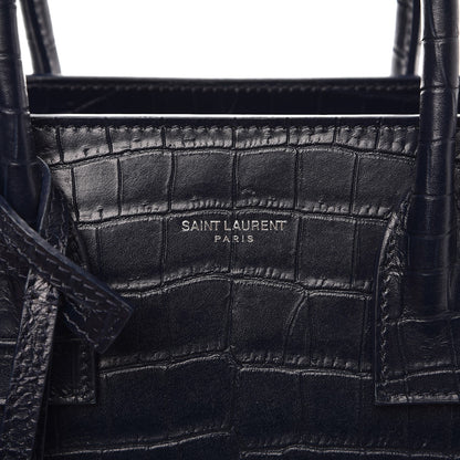 Saint Laurent Calfskin Crocodile Embossed Baby Supple Sac De Jour Navy 7 of 8