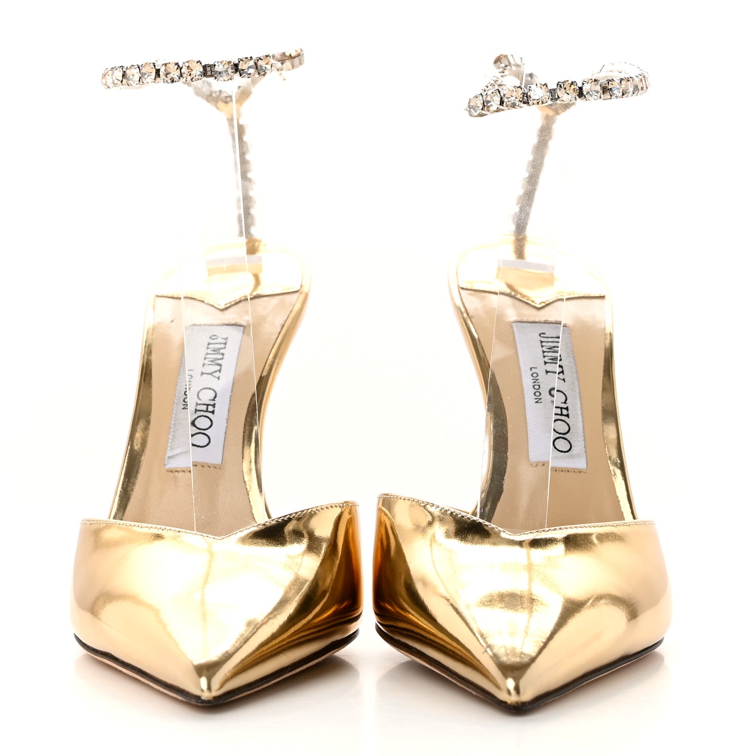 Jimmy Choo Satin Crystal Saeda 100 Pumps 39 Gold 2 of 13