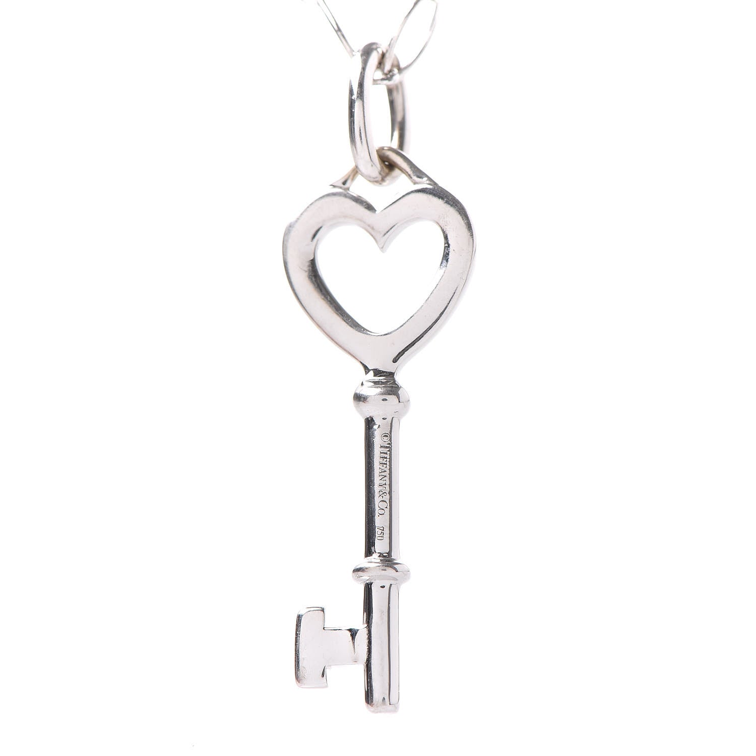 Tiffany 18K White Gold Diamond Mini Heart Key Charm Pendant Link Necklace 5 of 7