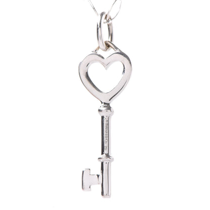 Tiffany 18K White Gold Diamond Mini Heart Key Charm Pendant Link Necklace 5 of 7