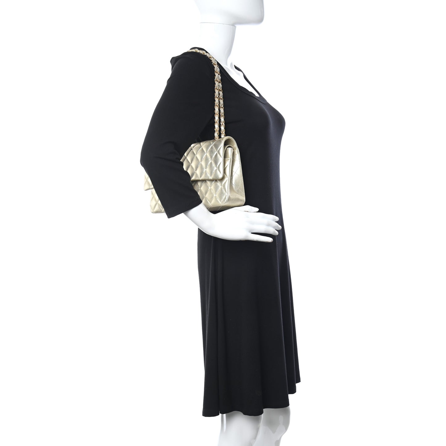 Metallic Lambskin Quilted Medium Double Flap Gold