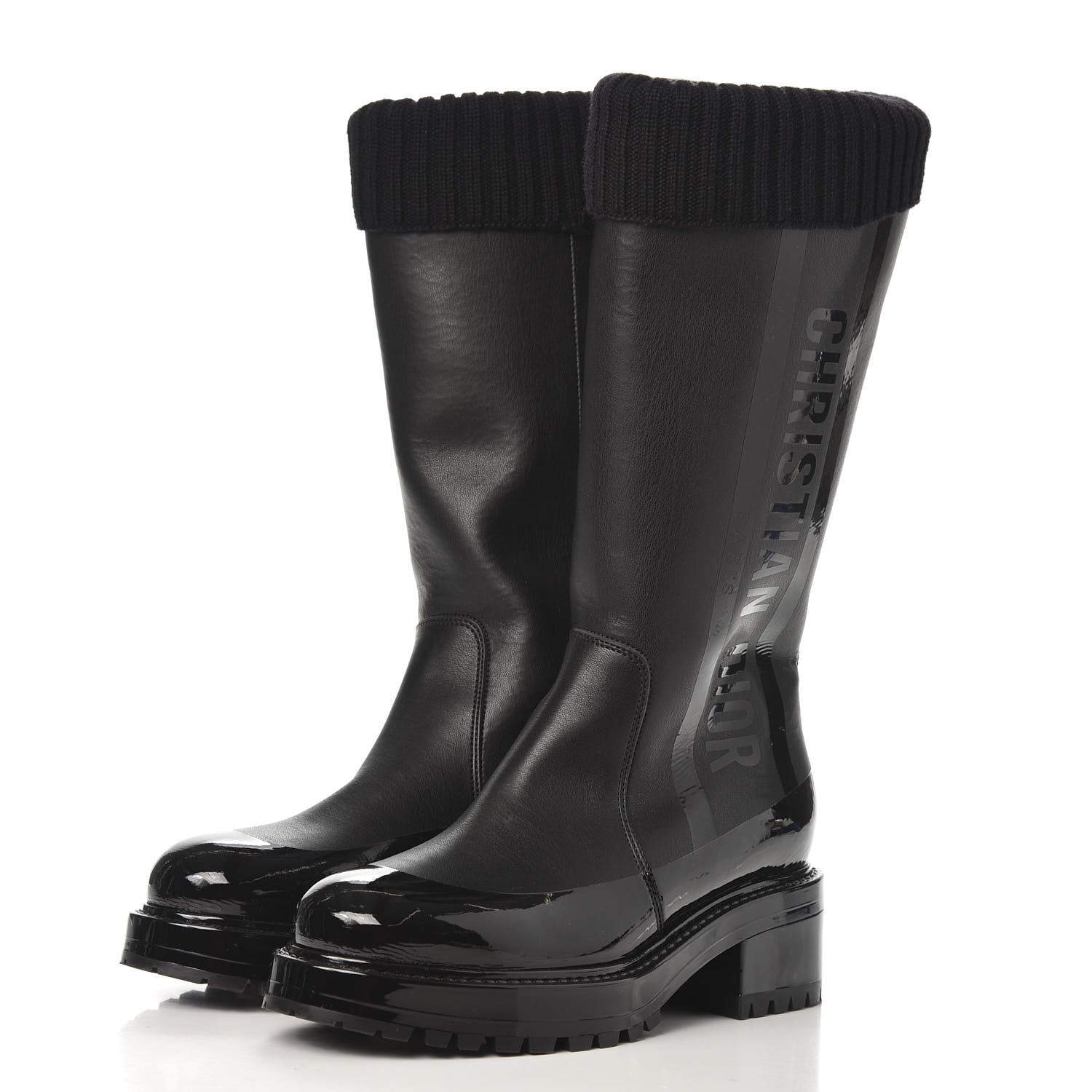 Christian Dior Shiny Rubber Calfskin Tall Boot 38 Black 3 of 6