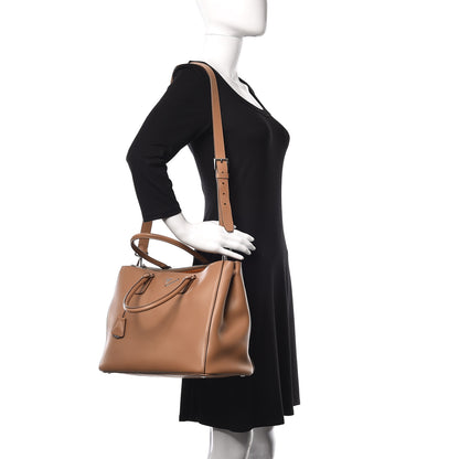Prada City Calfskin Bi-Color Large Galleria Double Zip Tote Caramel Orange 2 of 12