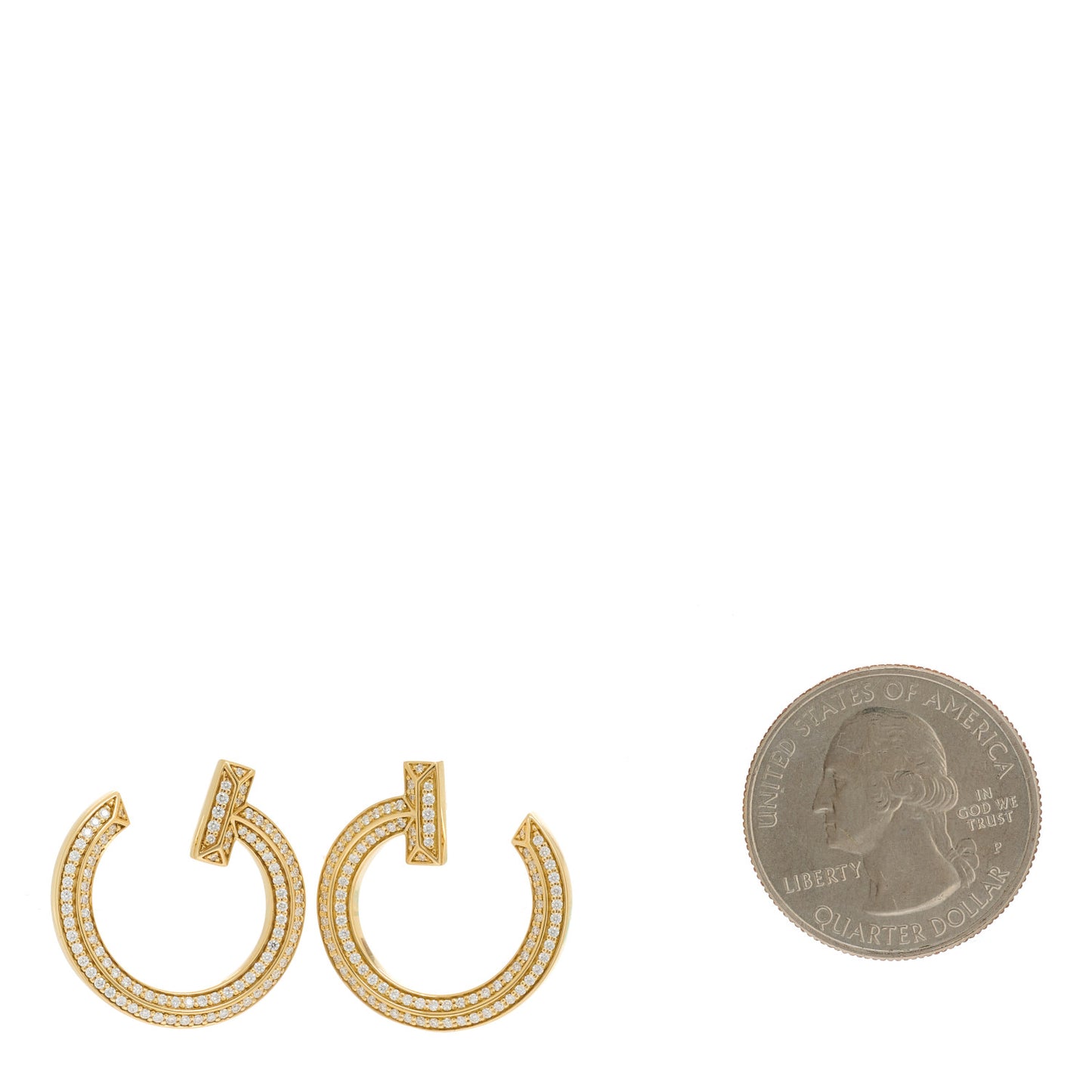 18K Yellow Gold Diamond T1 Open Hoop Earrings