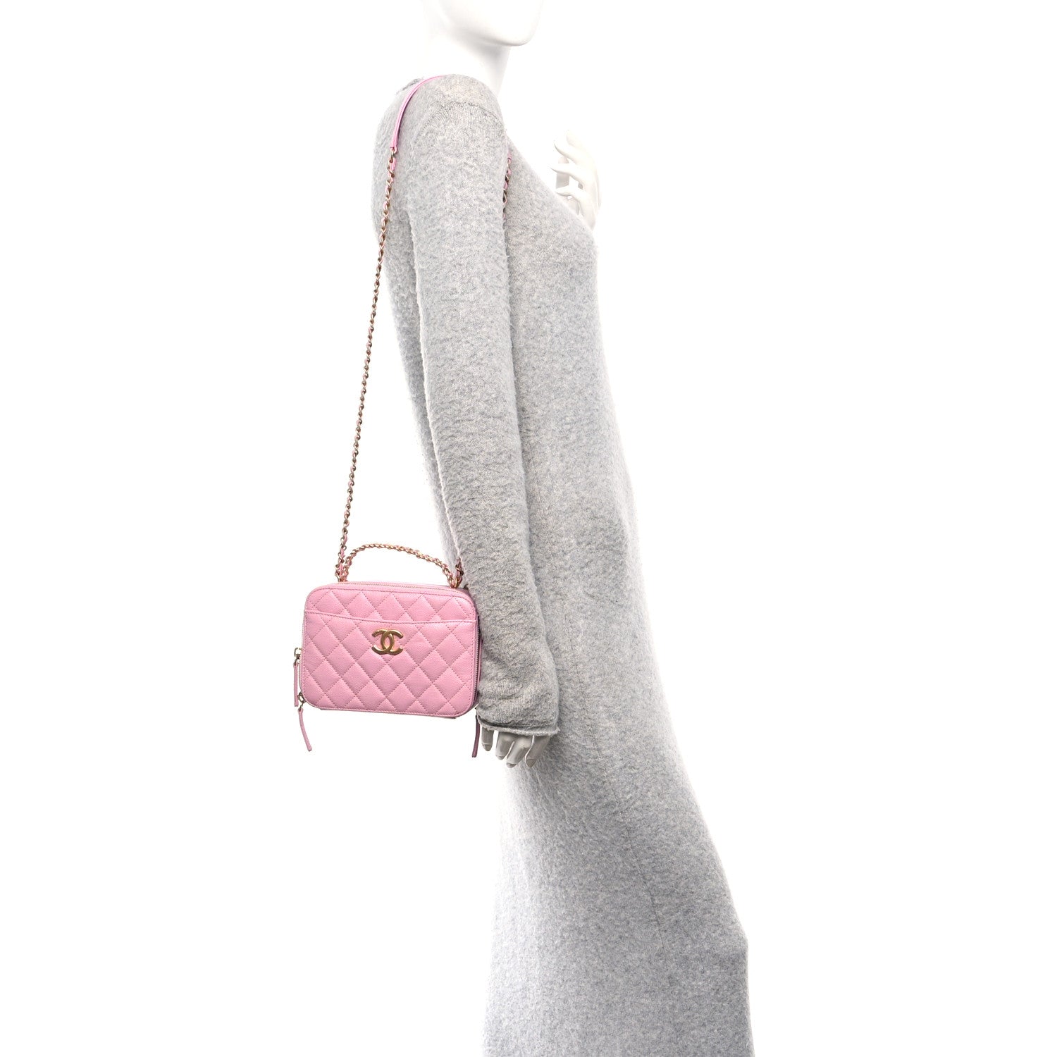 Chanel Caviar Quilted Pick Me Up Small Vanity Case Dark Pink 2 of 10