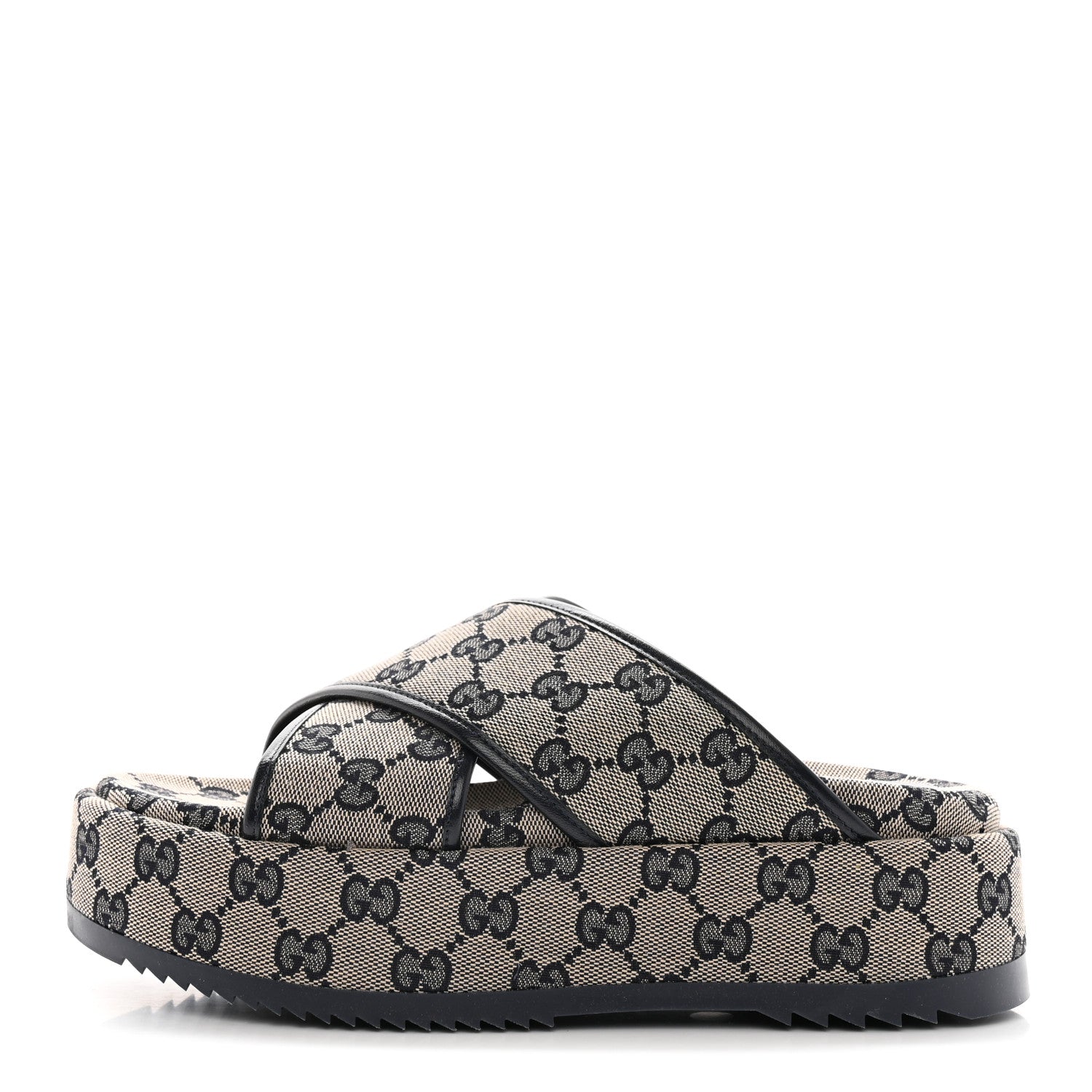Gucci Monogram Criss Cross Platform Slide Sandals 37 Beige Blue 1 of 9