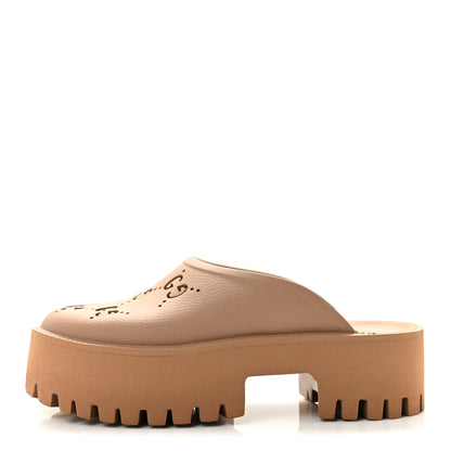 Gucci Rubber GG Monogram Perforated Elea Platform 55mm Lug Sole Sandals 39 Vintage Camel 1 of 10