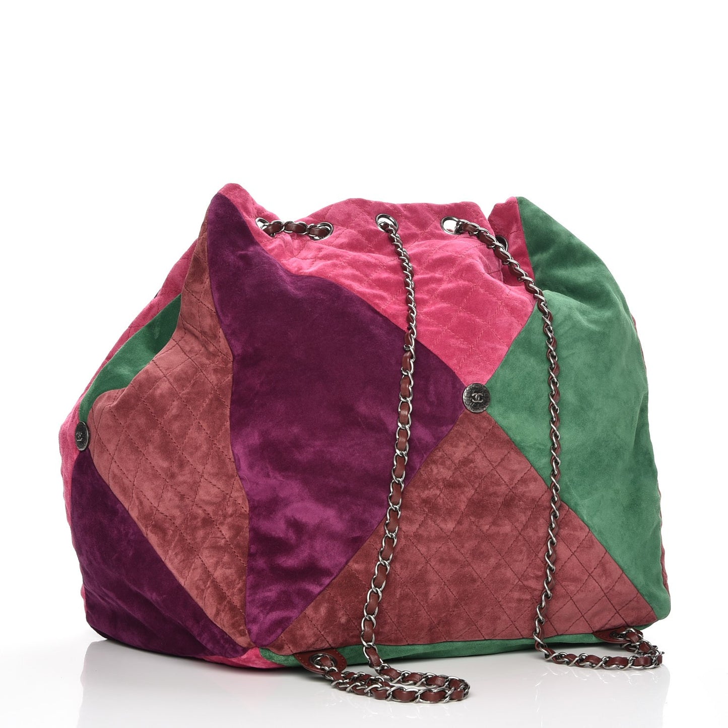 Suede Quilted Patchwork Drawstring Backpack Green Pink Purple Burgundy