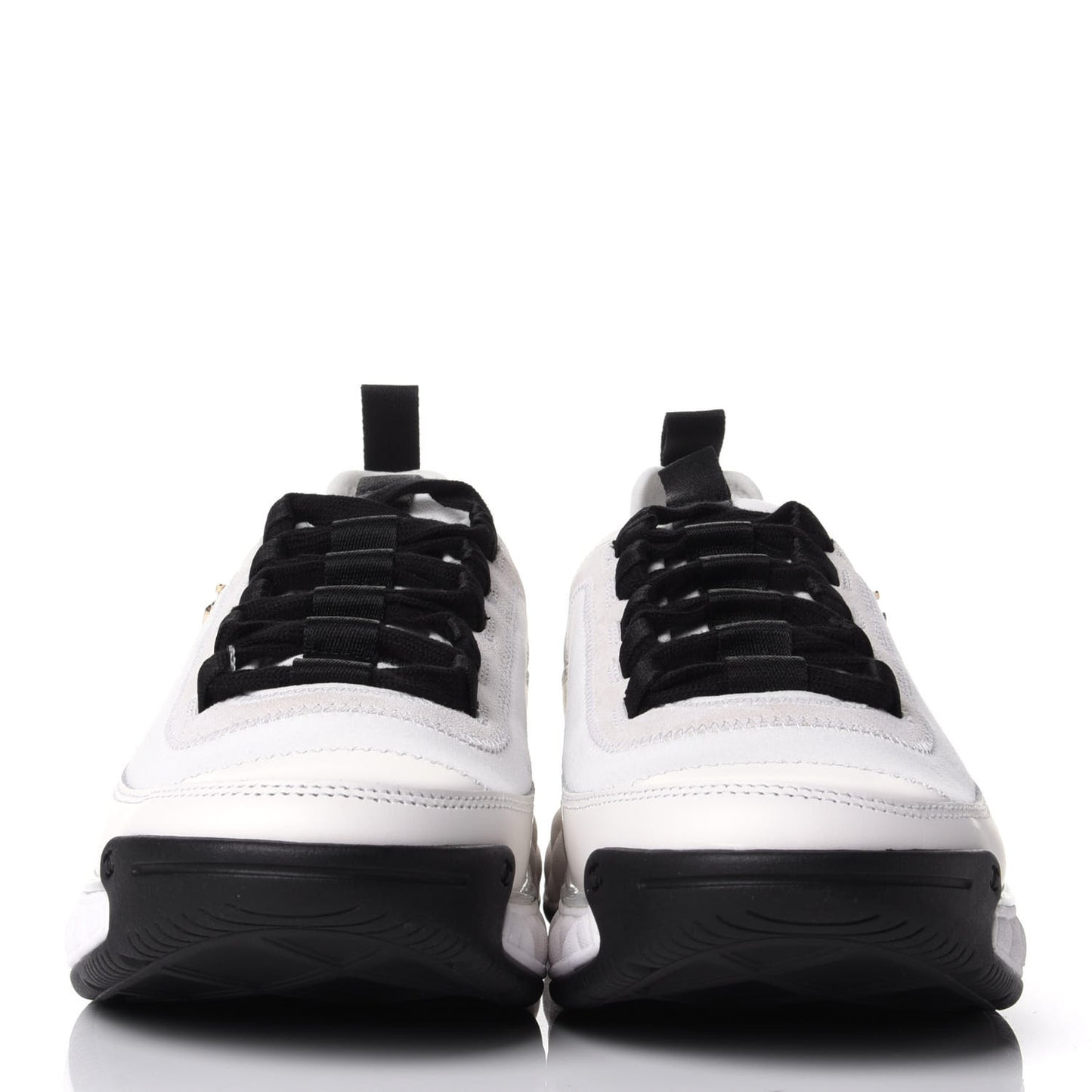 Velvet Calfskin Mixed Fibers CC Sneakers 37 Ivory Black
