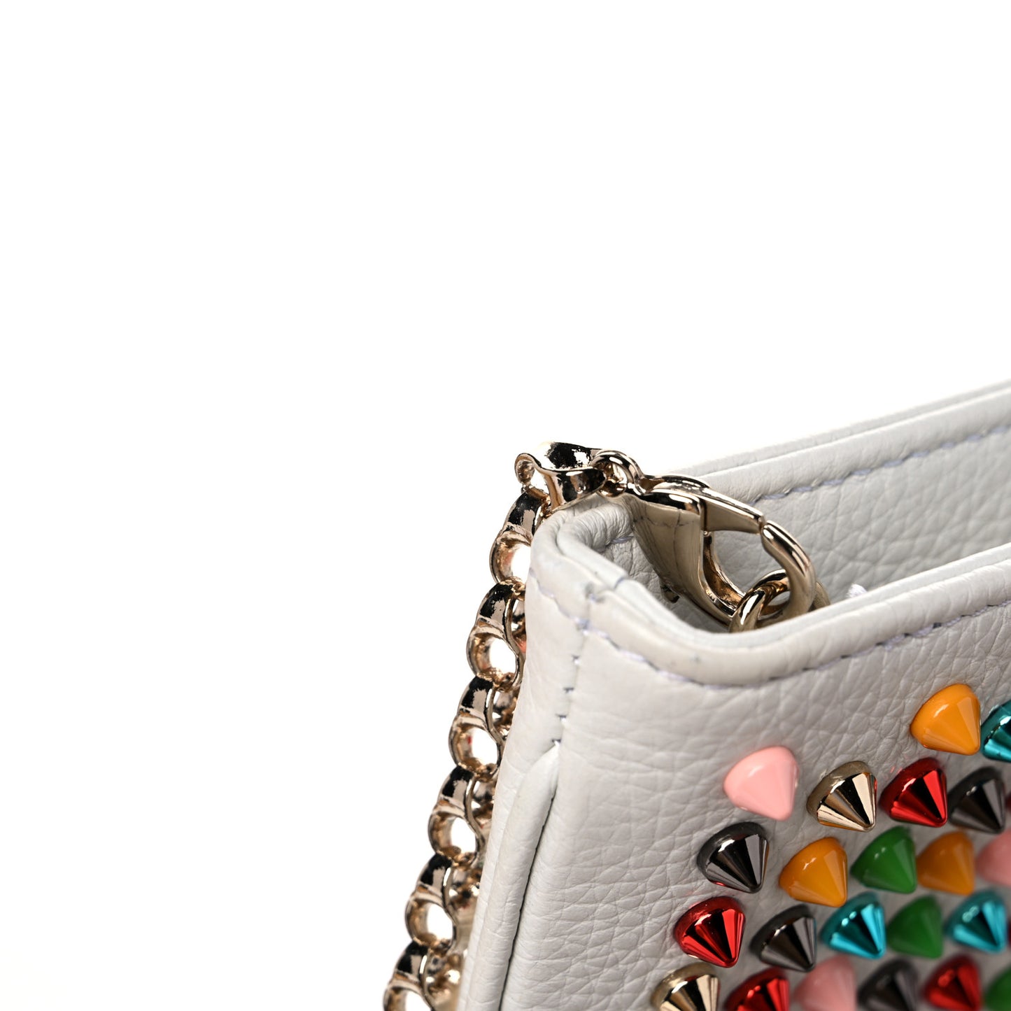 Calfskin Empire Spikes Loubiposh Clutch White Multi