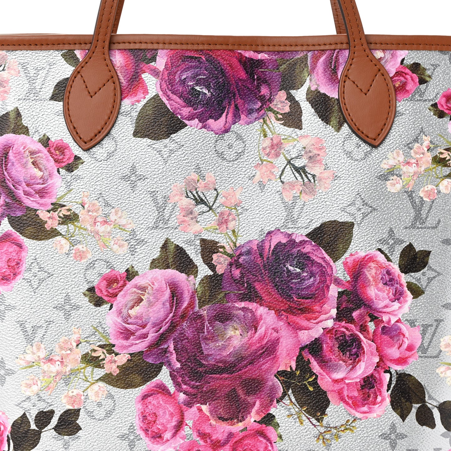 Metallic Monogram LV Garden Neverfull MM Silver