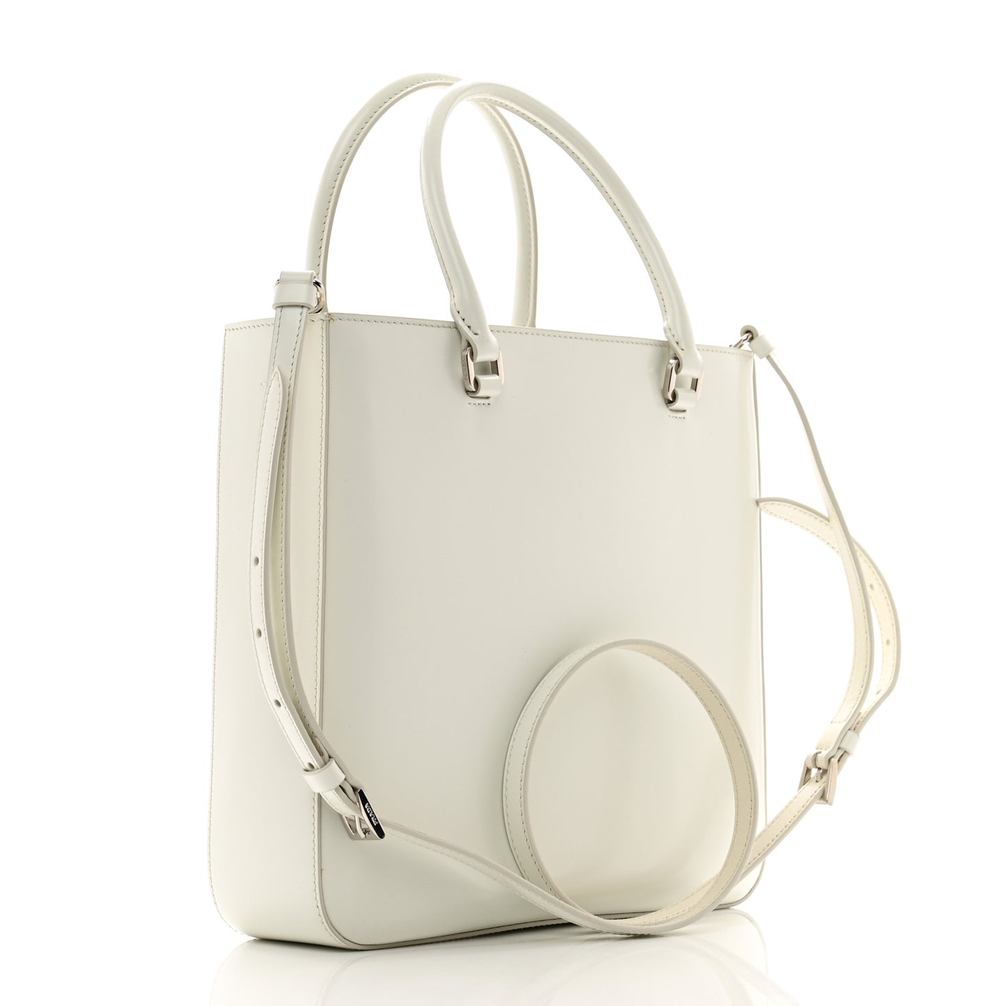 Spazzolato Metal Triangle Logo Double Handle Crossbody Tote White
