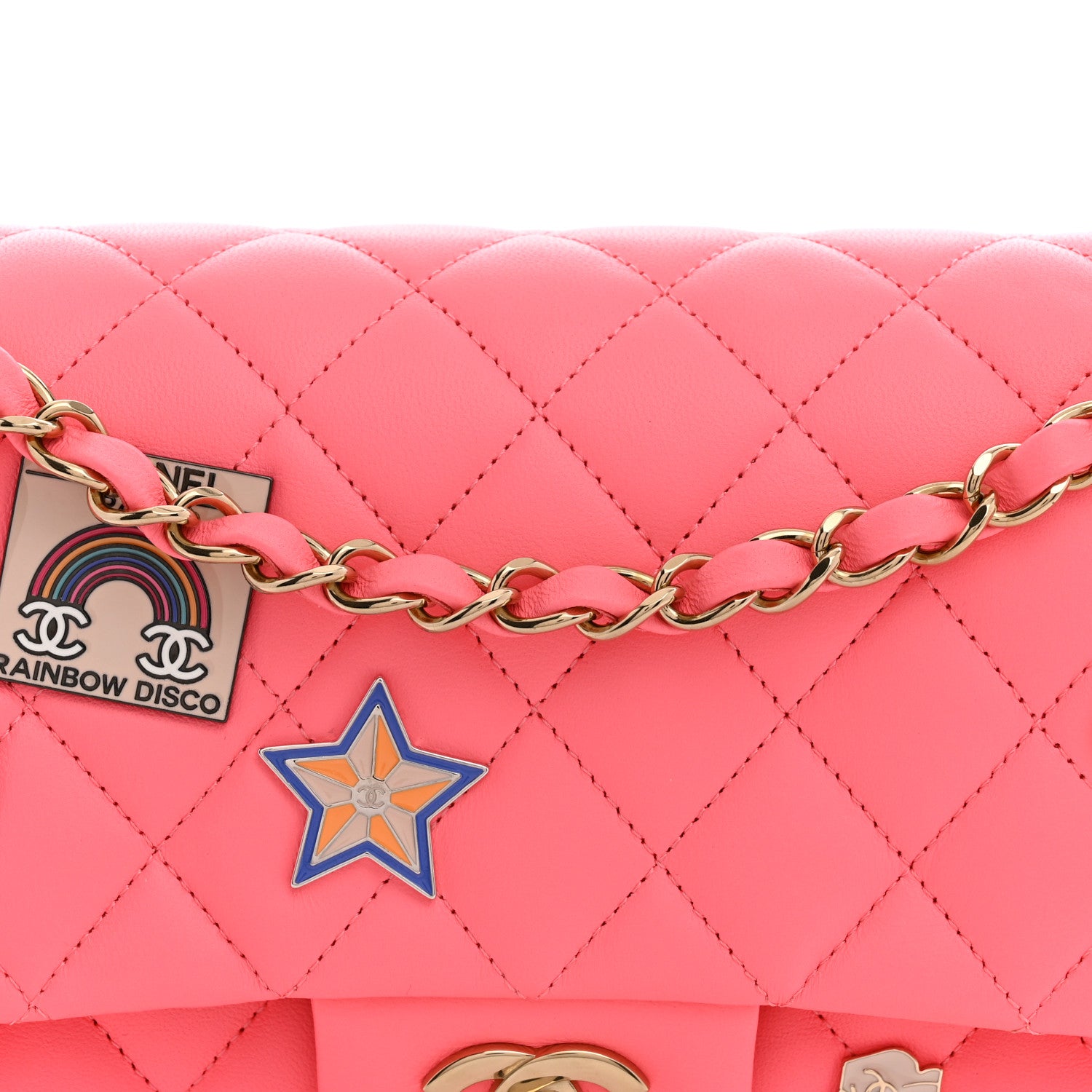 Chanel Lambskin Quilted Medium Hollywood Charms Double Flap Coral Pink 8 of 11