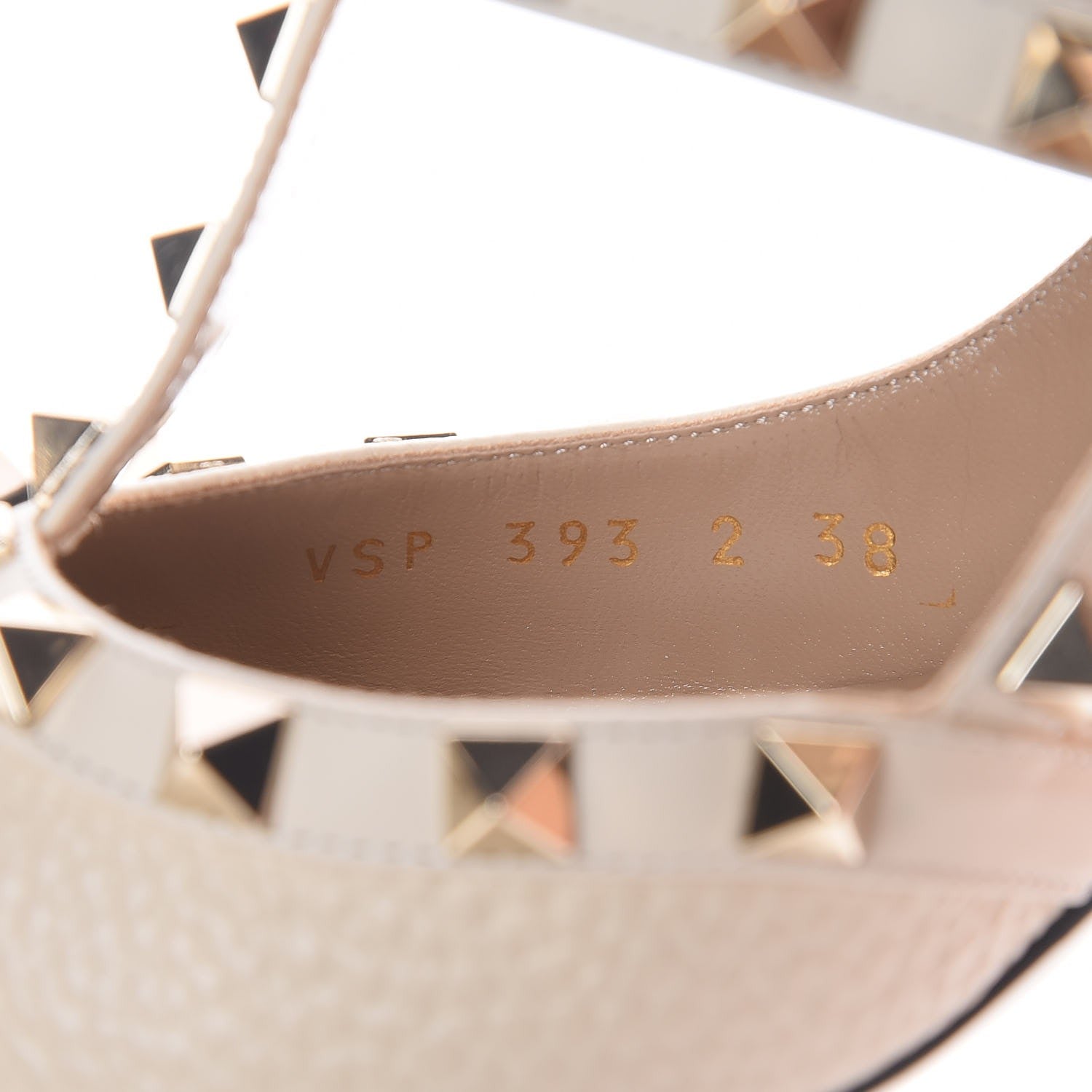 Valentino Garavani Pebbled Calfskin Rockstud Ankle Strap Pumps 38 Light Ivory 8 of 9