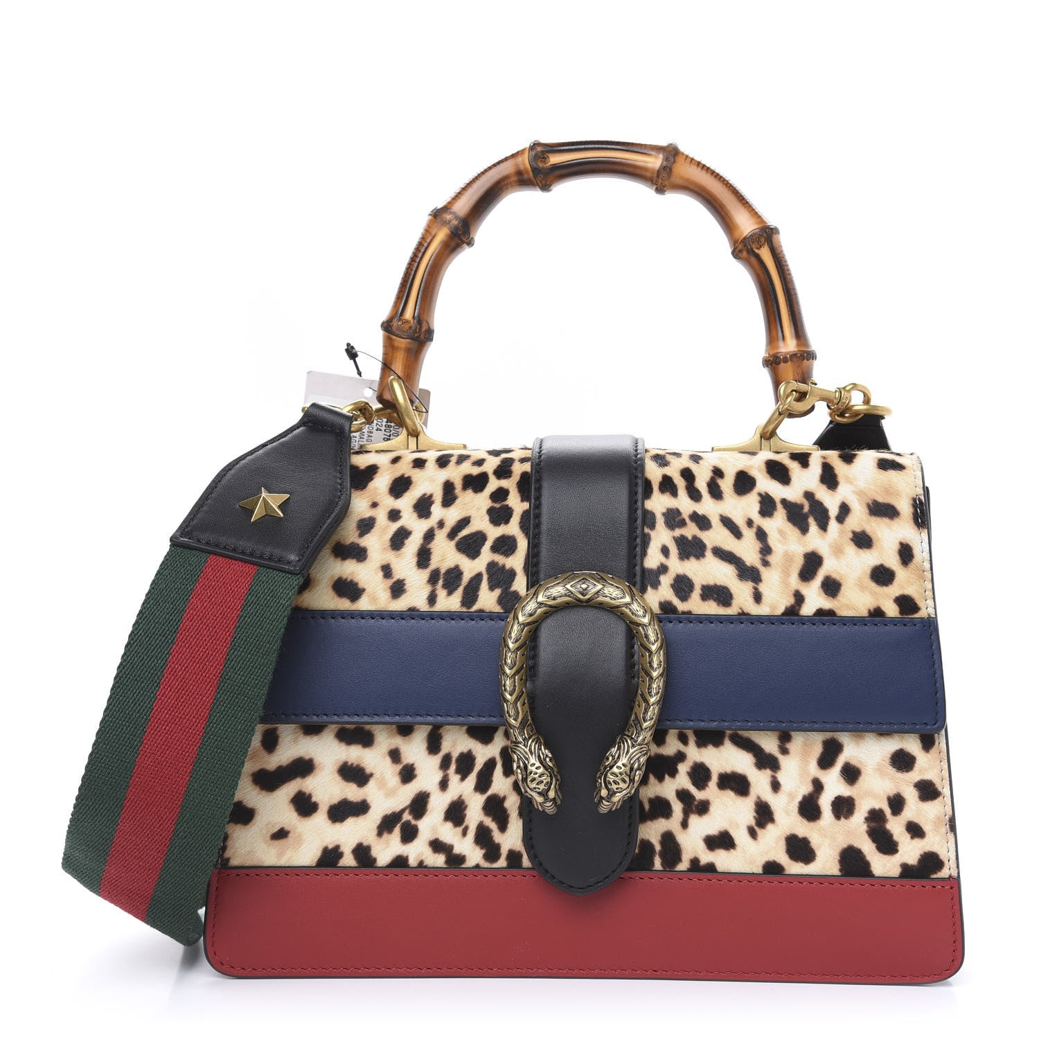 Gucci Calf Hair Calfskin Bamboo Web Leopard Print Medium Dionysus Top Handle Bag Natural Blue Agata Hibiscus Red 1 of 13