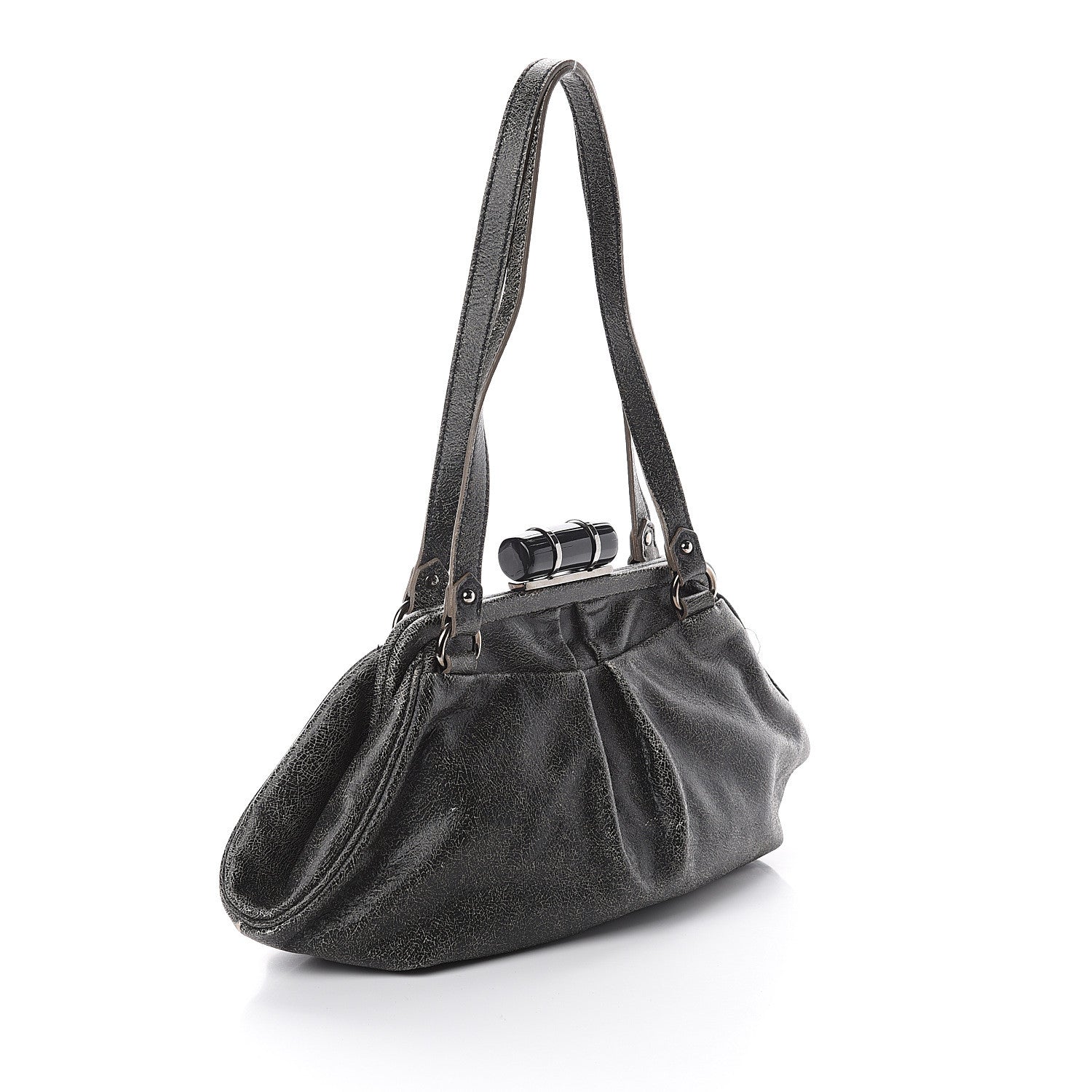 Miu Miu Calfskin Craquele Frame Shoulder Bag Black 2 of 8