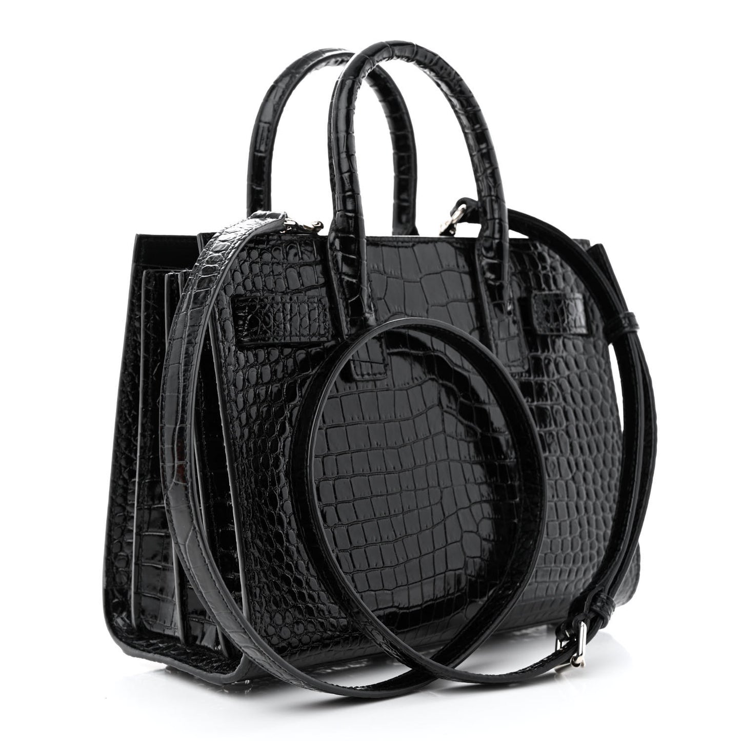Calfskin Crocodile Embossed Nano Sac De Jour Black