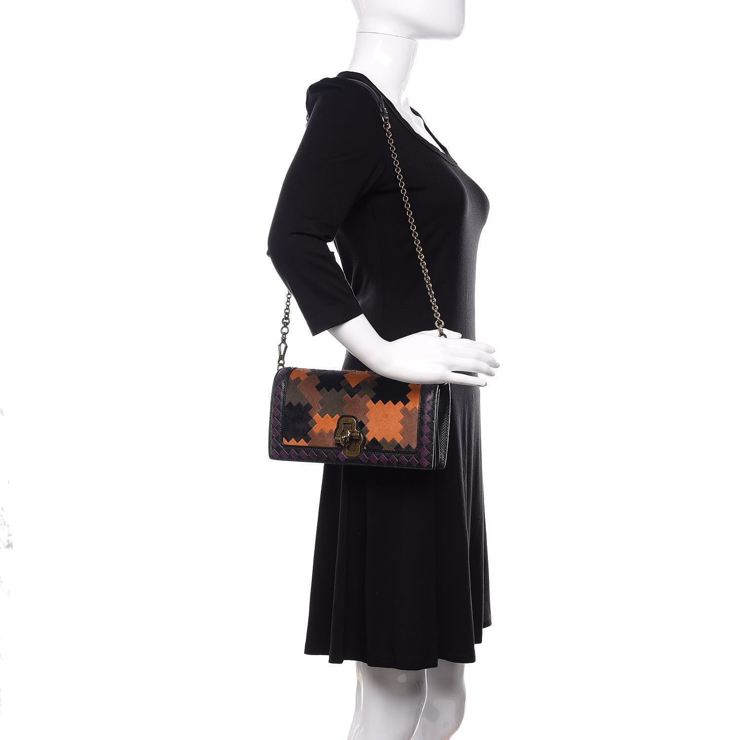 Bottega Veneta Pony Hair Karung BV Patch Knot Chain Clutch Black Monalisa Orange 2 of 12