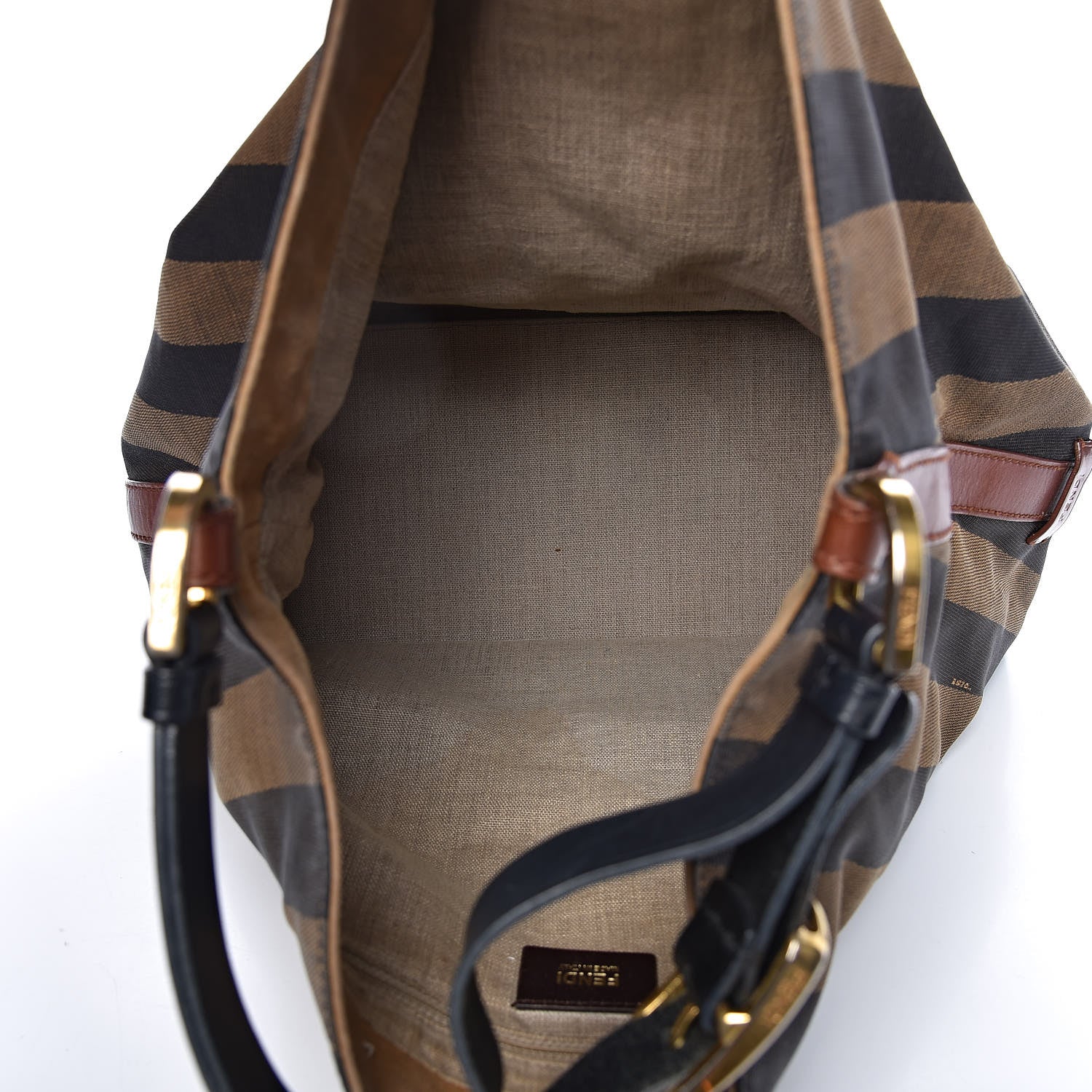 Fendi Pequin Cuoio Vegetale Large Hobo Tobacco Black Cuoio 5 of 18