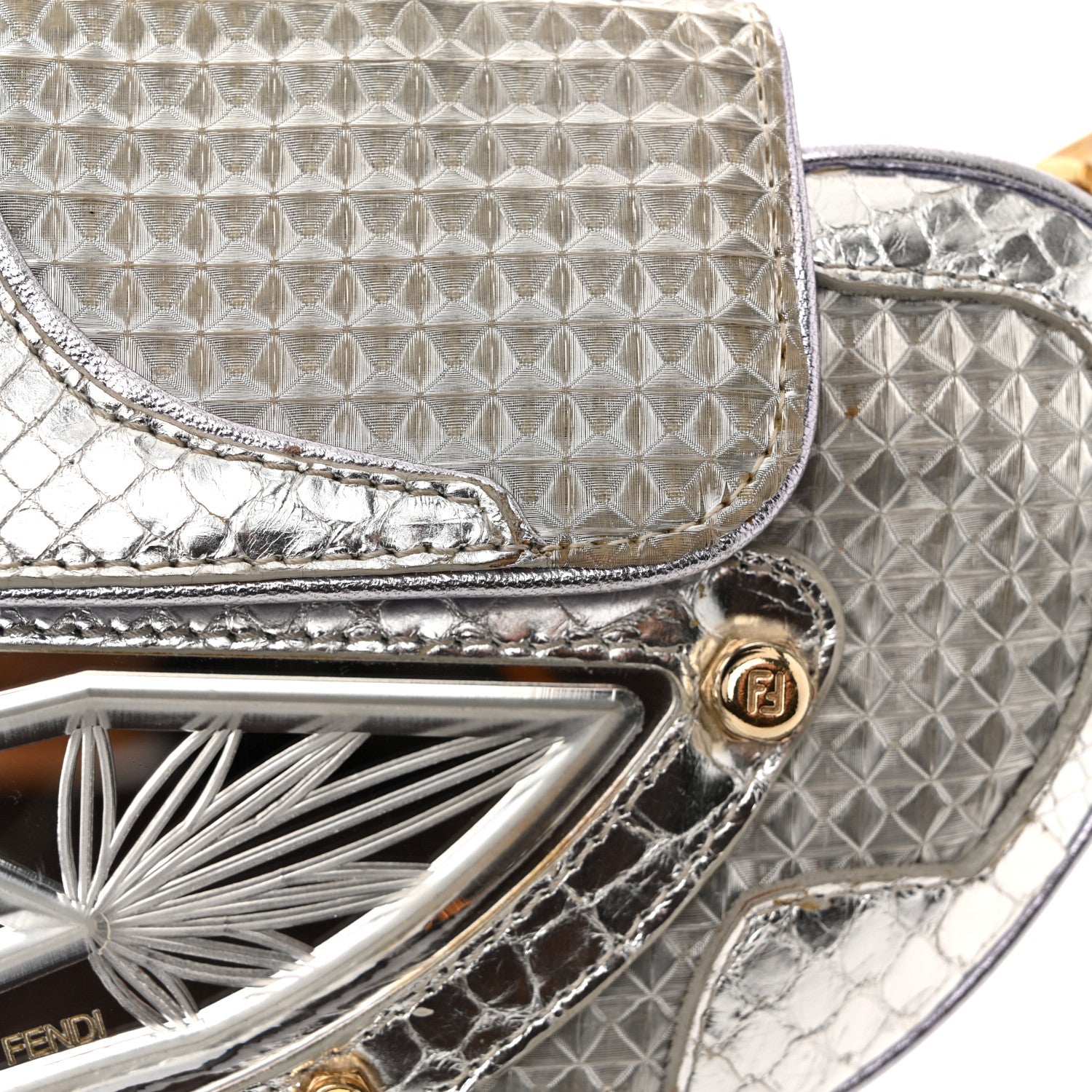 Fendi Snakeskin Nylon Vanity Mirror Clutch Transparent 11 of 14