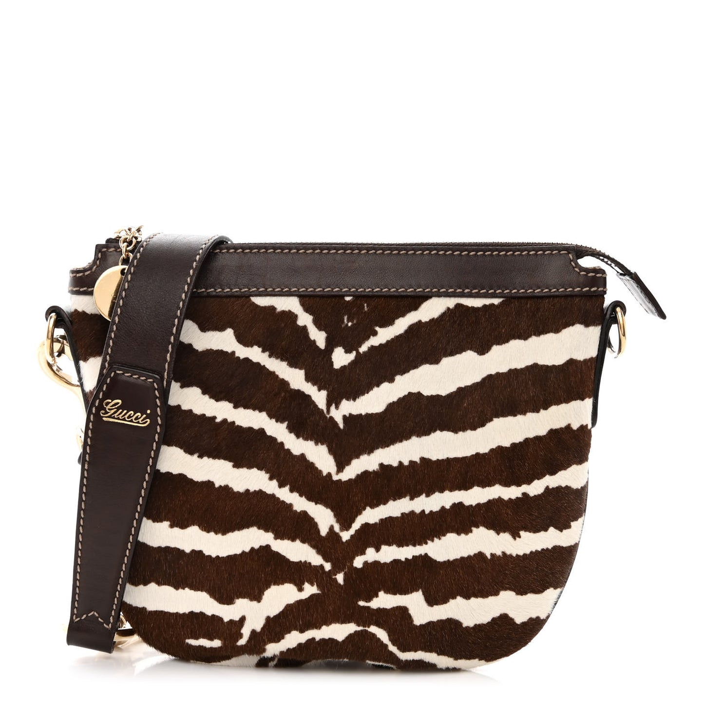 Pony Hair Zebra Print Crossbody Bag Brown