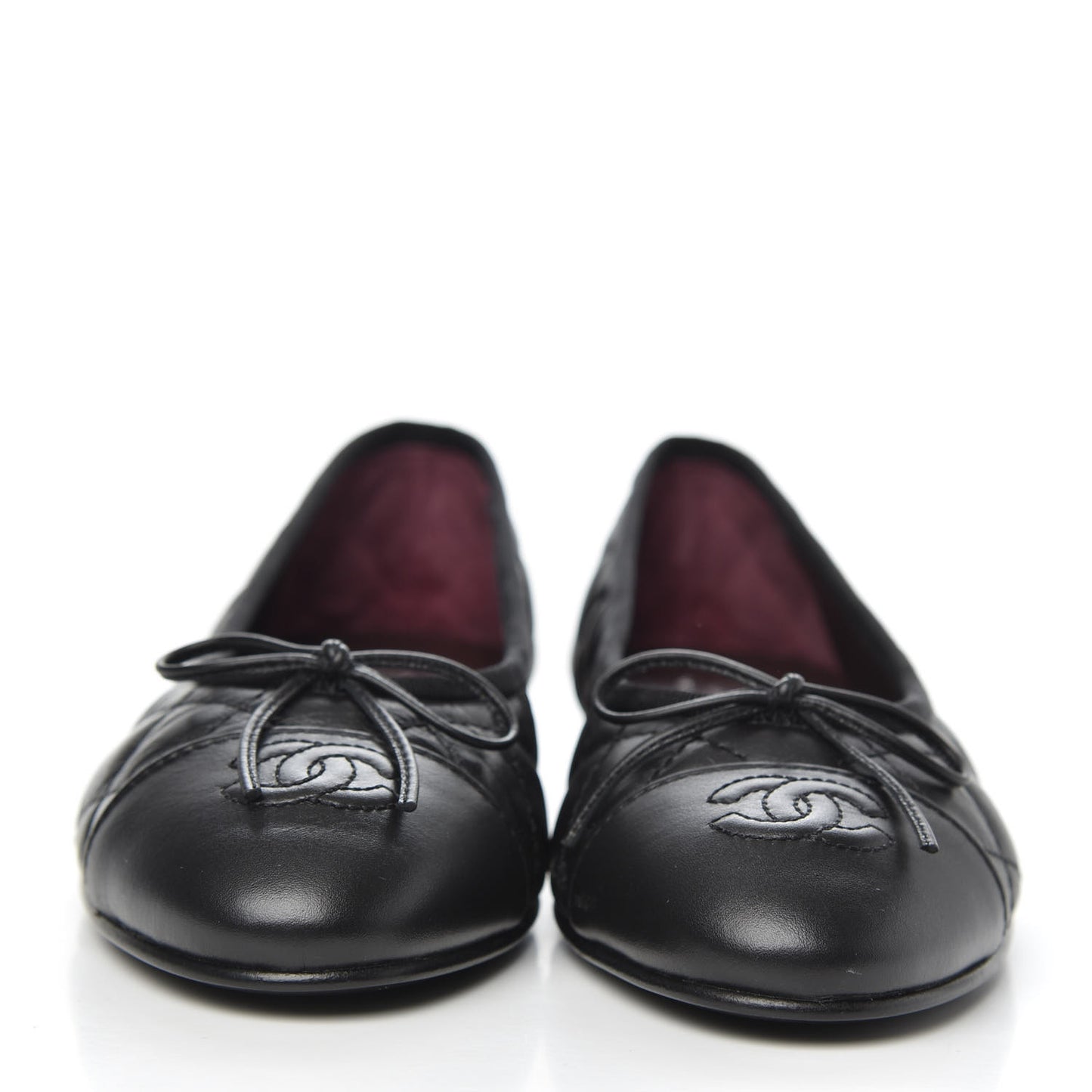 Lambskin Quilted Cap Toe Ballerina Flats 37 Black
