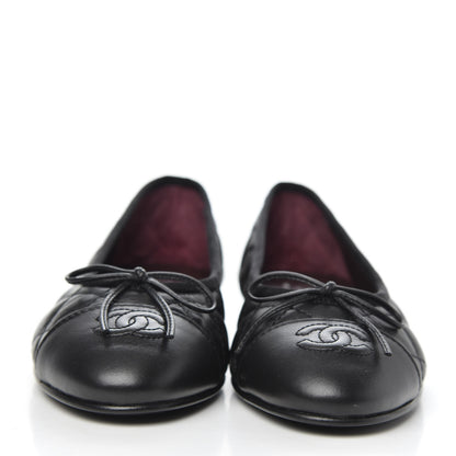 Chanel Lambskin Quilted Cap Toe Ballerina Flats 37 Black 2 of 9